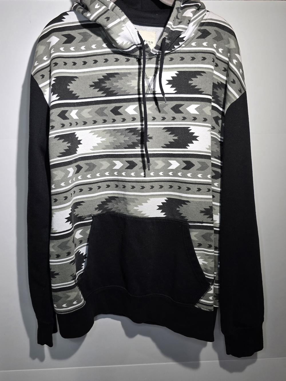 Holton Canvas Cloth Men’s XL Aztec Hoodie Black Gray Tribal Pullover Sweatshirt